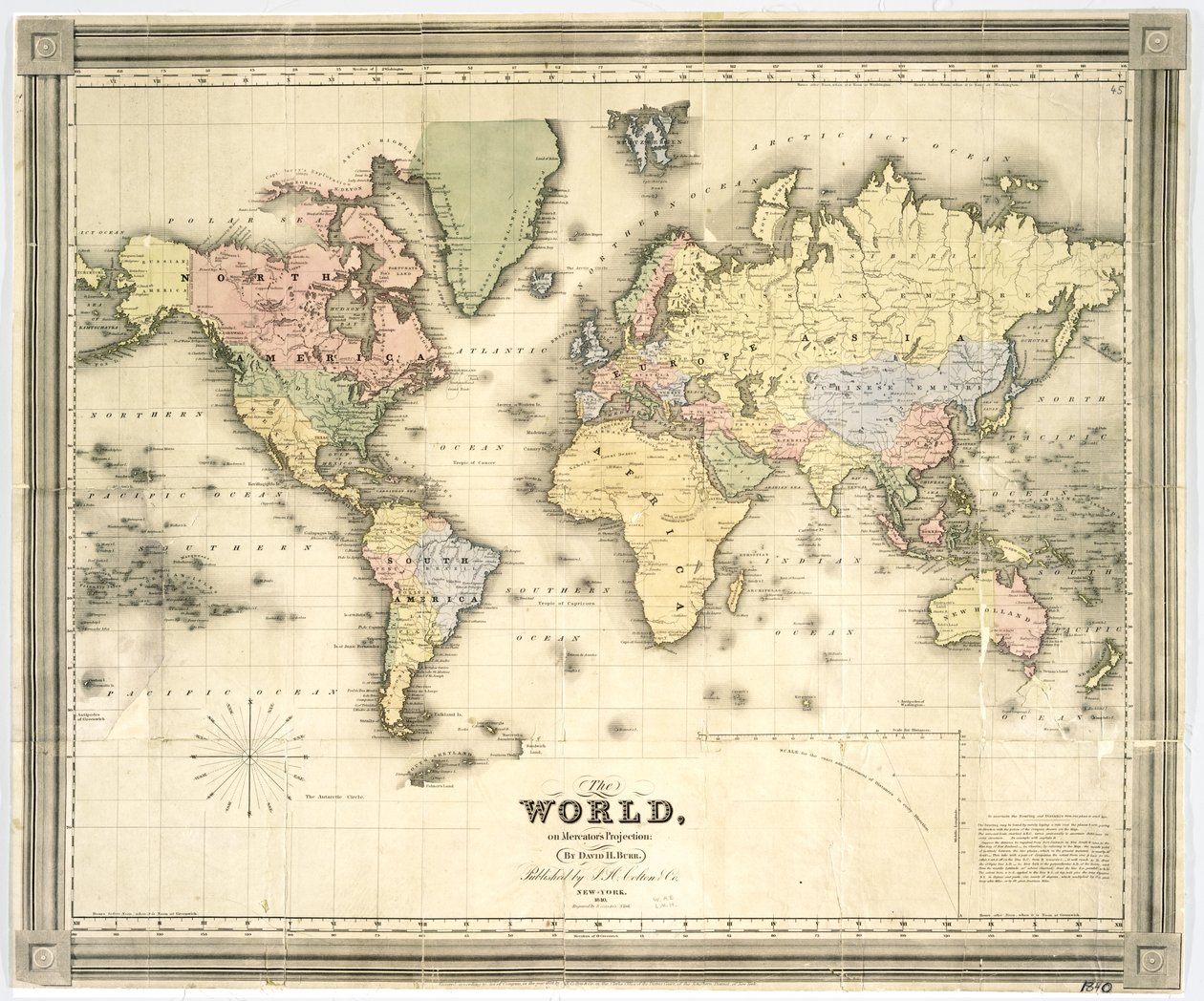El mundo en la proyección de Mercator, 1840 de David Burr