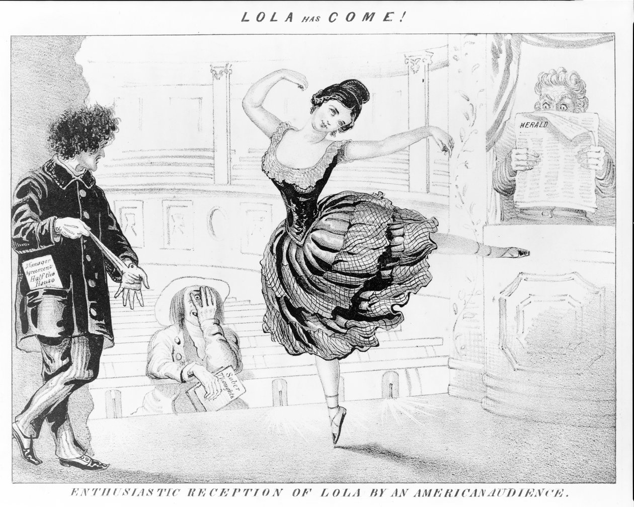 ¡Lola ha llegado! Recepción entusiasta de Lola por el público americano. de David Claypoole Johnston