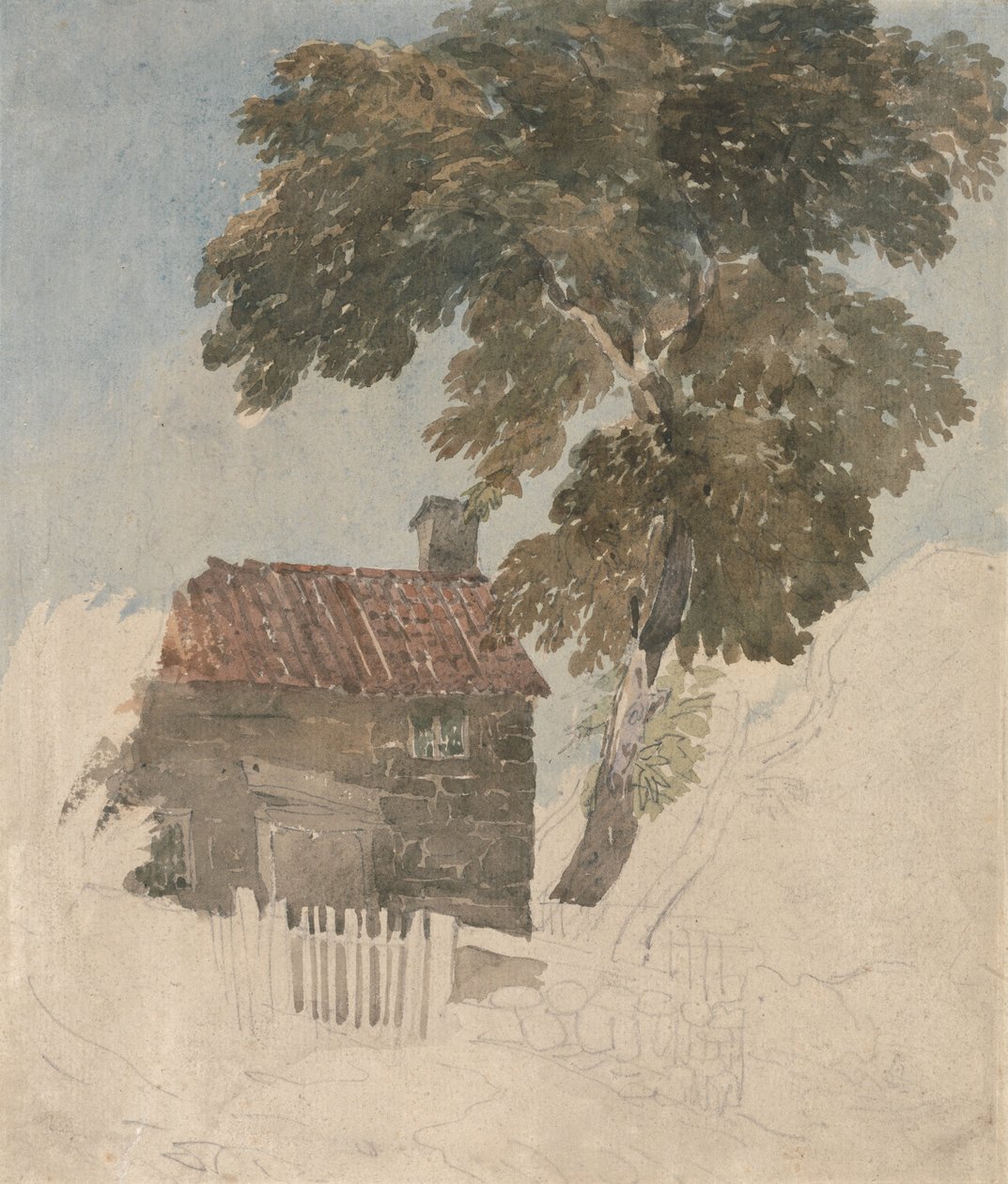 Cabaña y árboles de David Cox