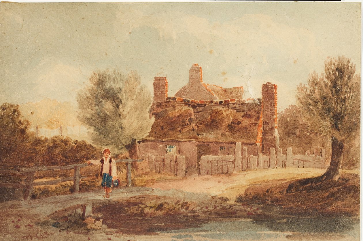 Escena campestre - casa junto a un estanque de David Cox