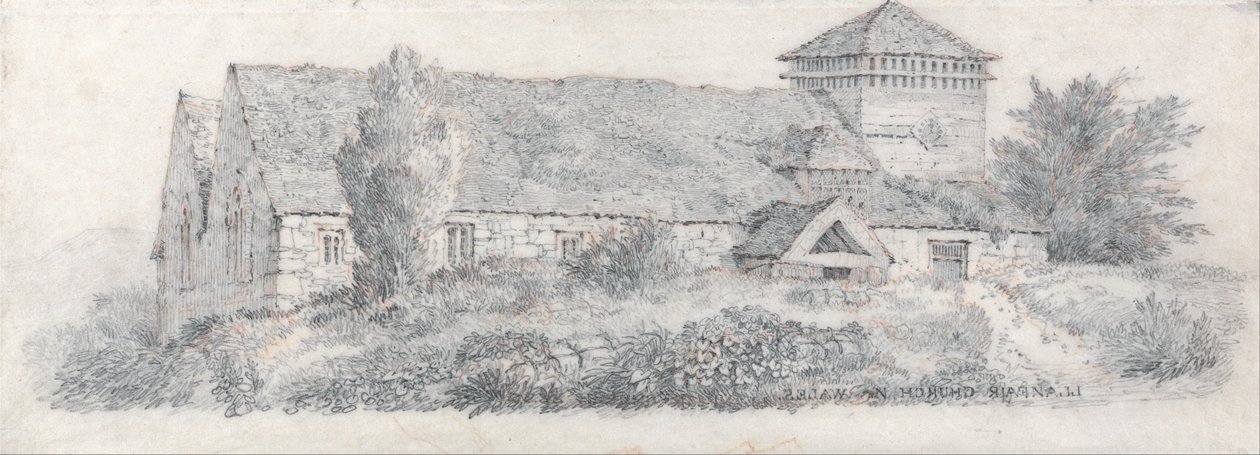Iglesia de Llanfair, Gales del Norte para Un tratado sobre la pintura de paisajes y el efecto en acuarelas de David Cox