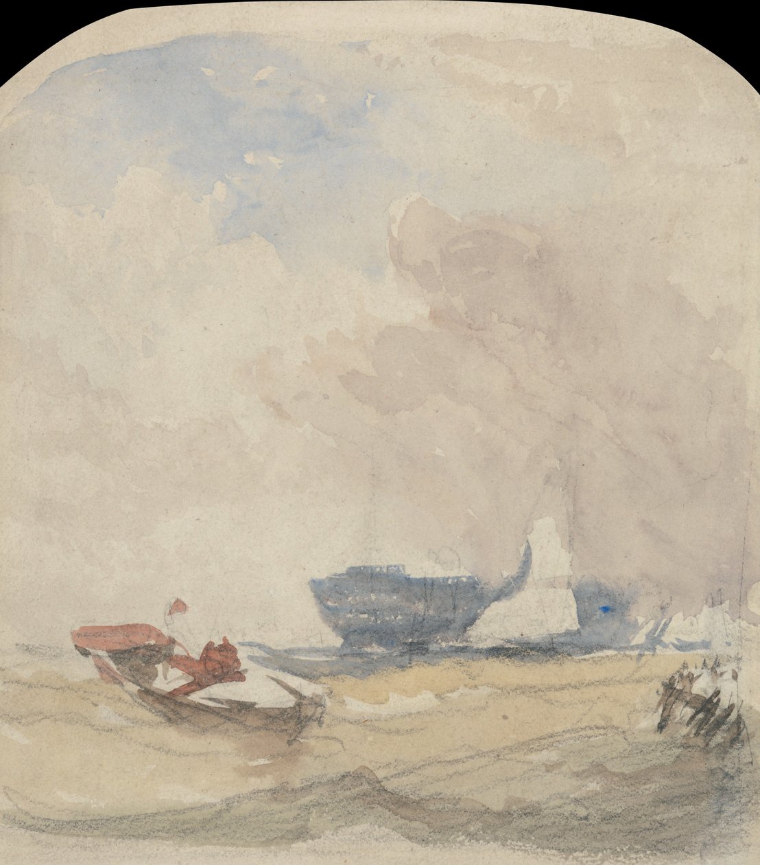 Estudio del mar con casco, velero y bote de remos de David Cox
