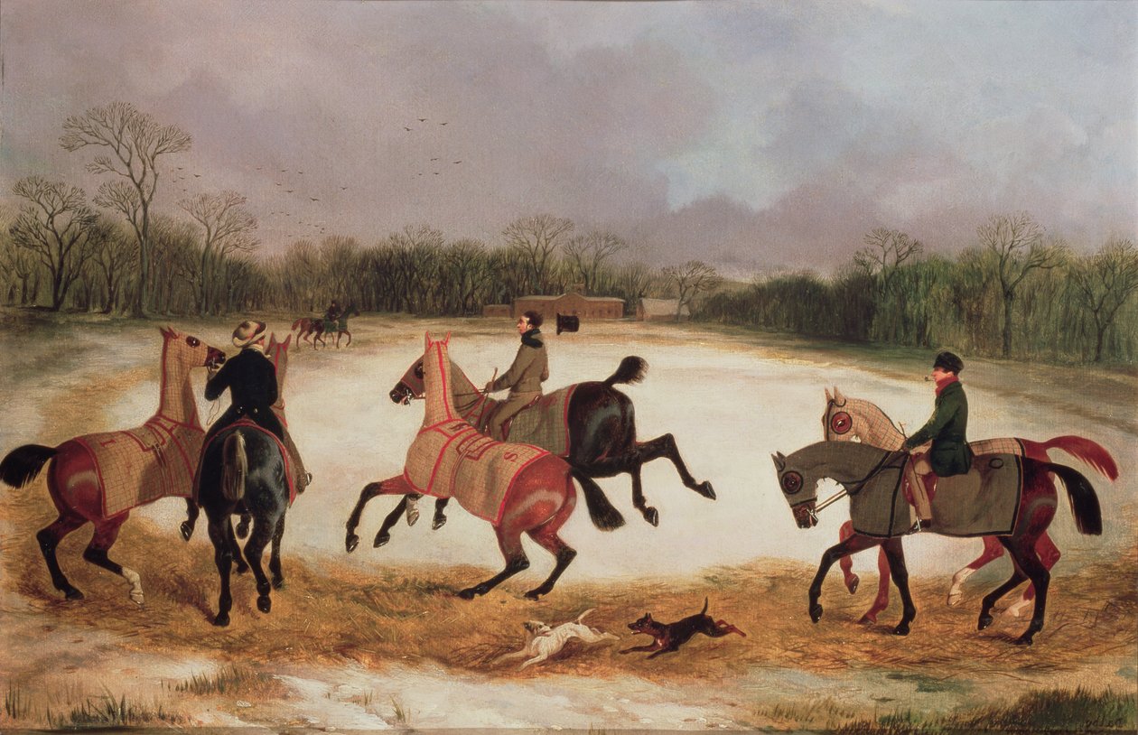 Mozos ejercitando caballos de carrera de David of York Dalby