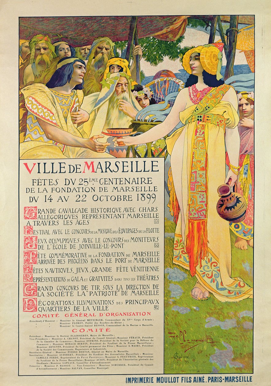 Póster creado para la conmemoración de la fundación de Marsella, grabado por A. Gallice, 1899 de David Dellepiane