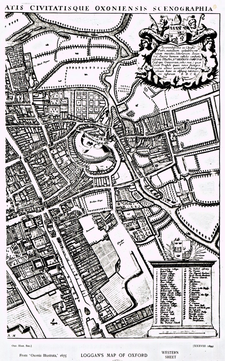 Mapa de Loggan de Oxford, hoja occidental, de 