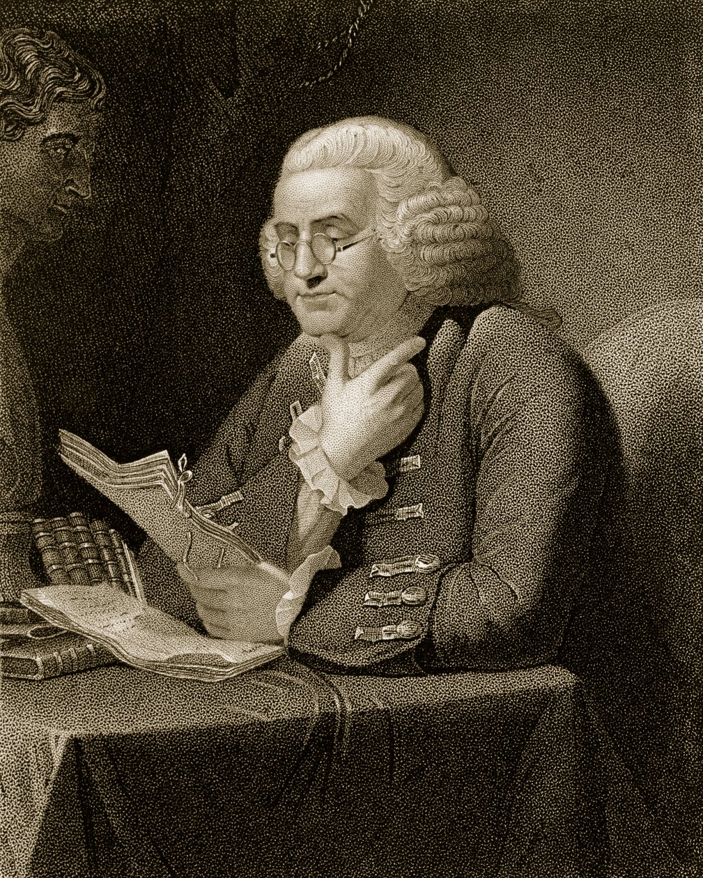 Retrato de Benjamin Franklin, grabado por Thomas B. Welch de David Martin