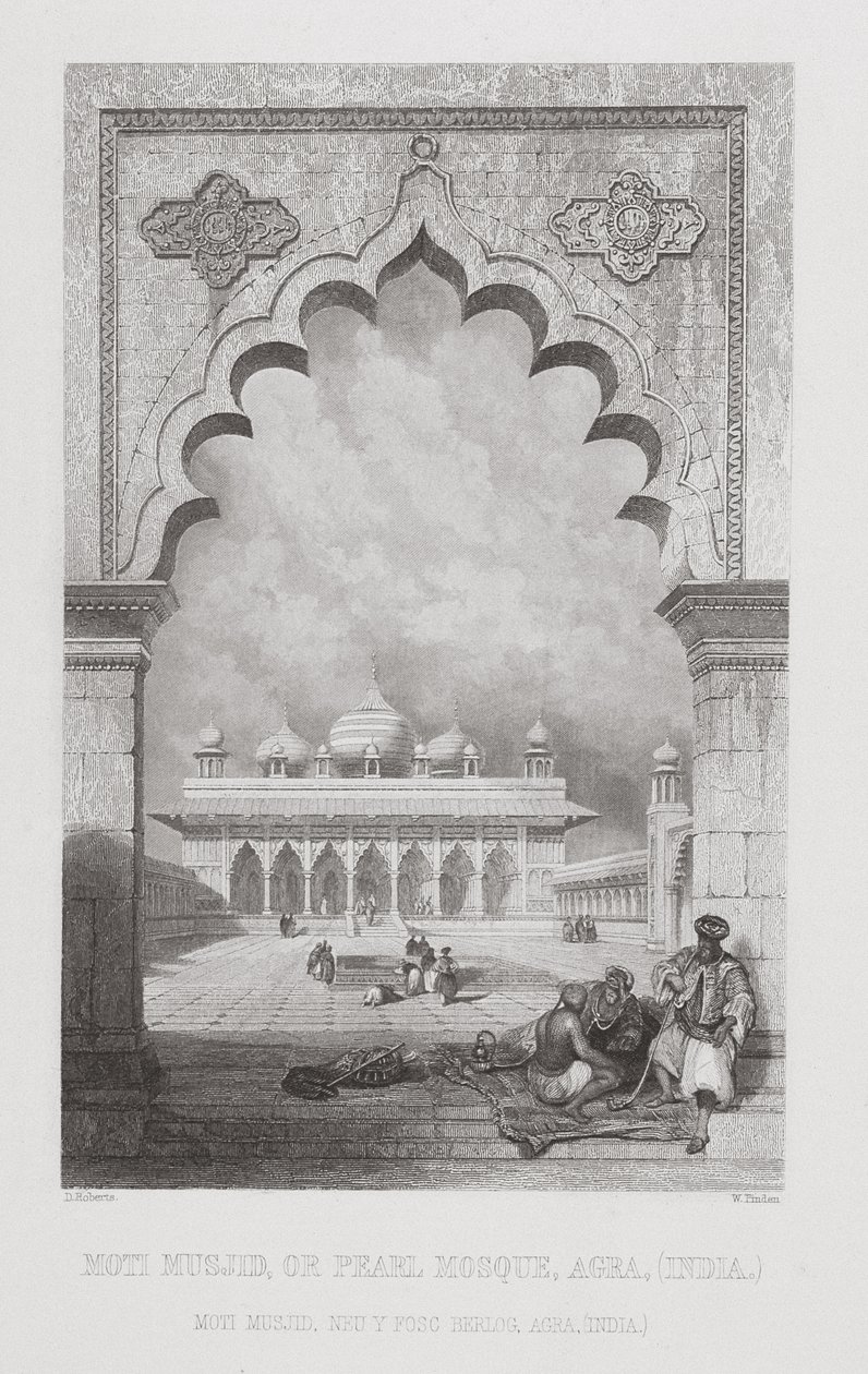 Moti Musjid, o Mezquita de la Perla, Agra, India, grabado por W. Finden, de 