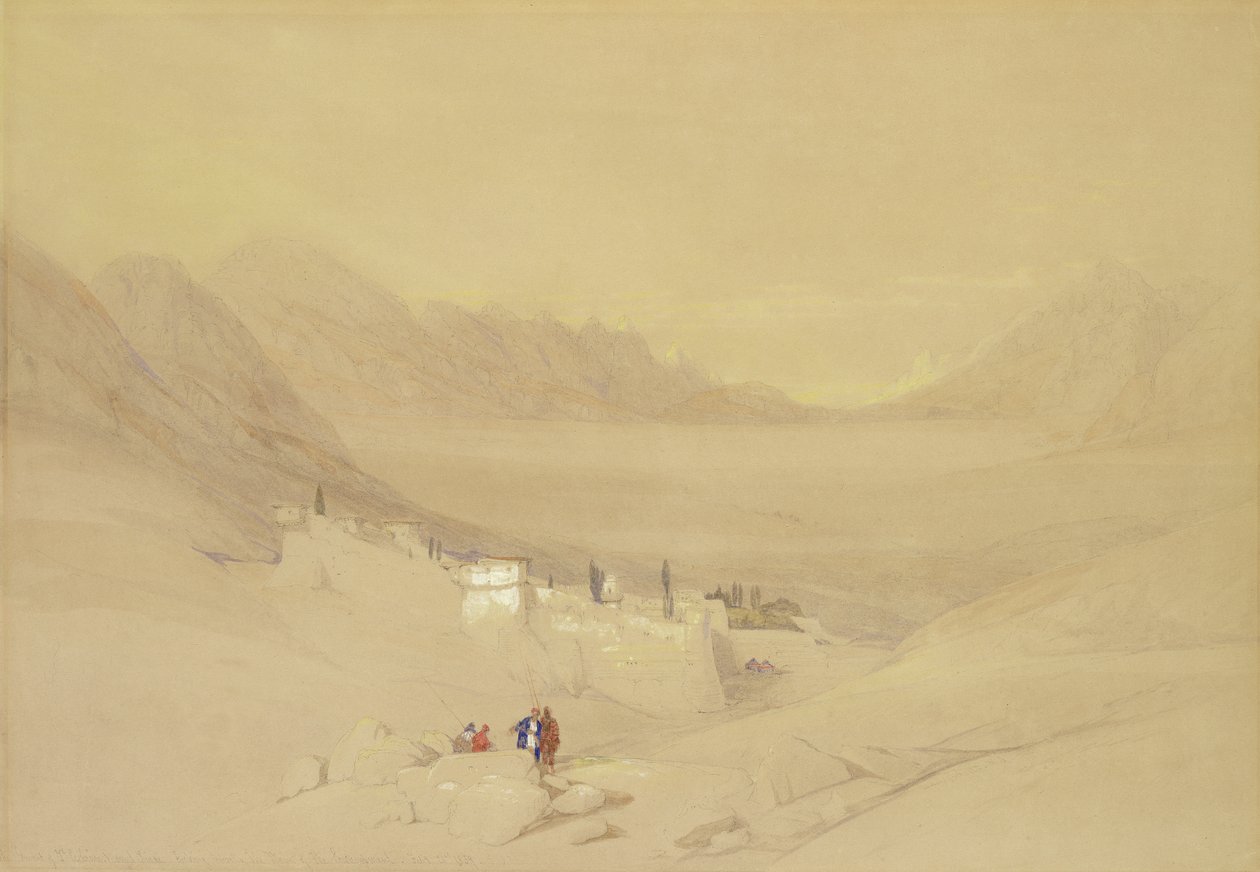 El convento de Santa Catalina, Monte Sinaí, mirando hacia la llanura del campamento, 1839 de David Roberts