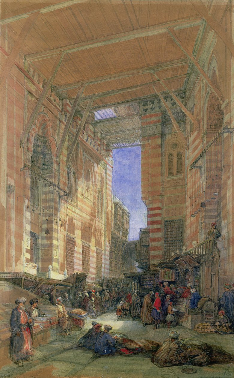 El bazar del mercero de seda de El-Ghooreeyeh, El Cairo de David Roberts