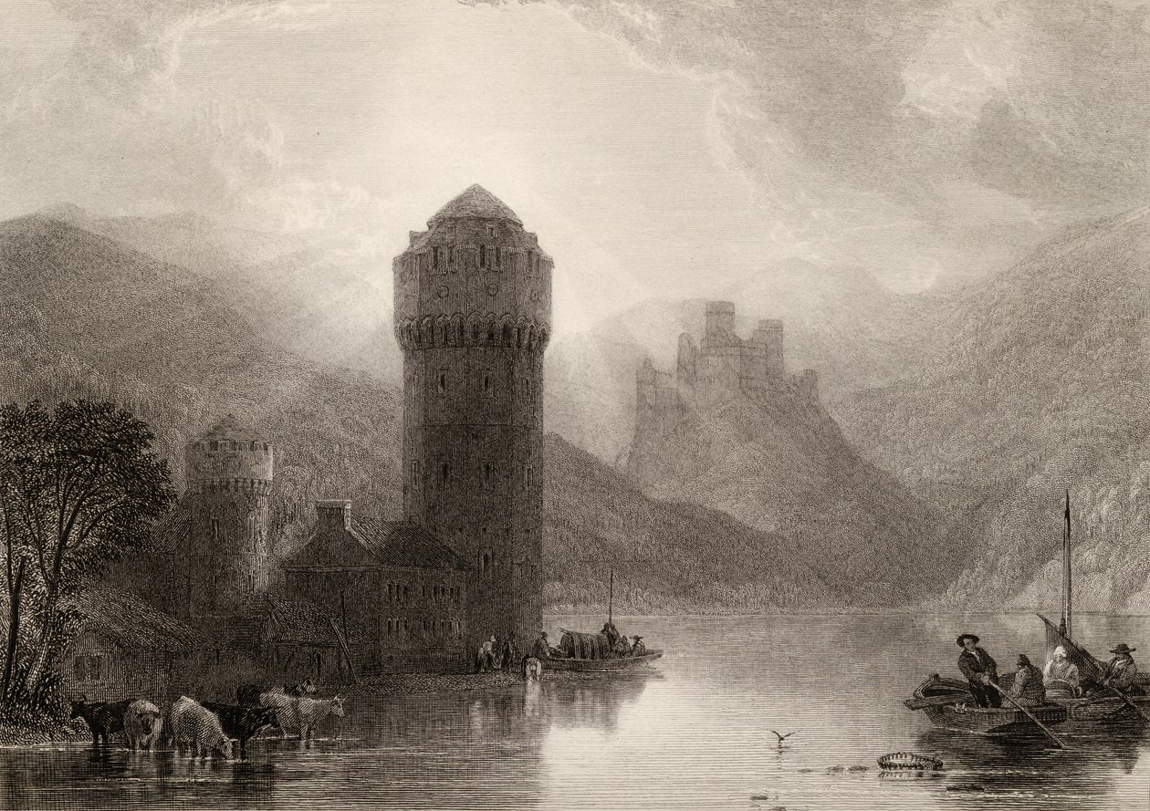 Torre de Niederlahnstein, grabado por E. Goodall, ilustración de 