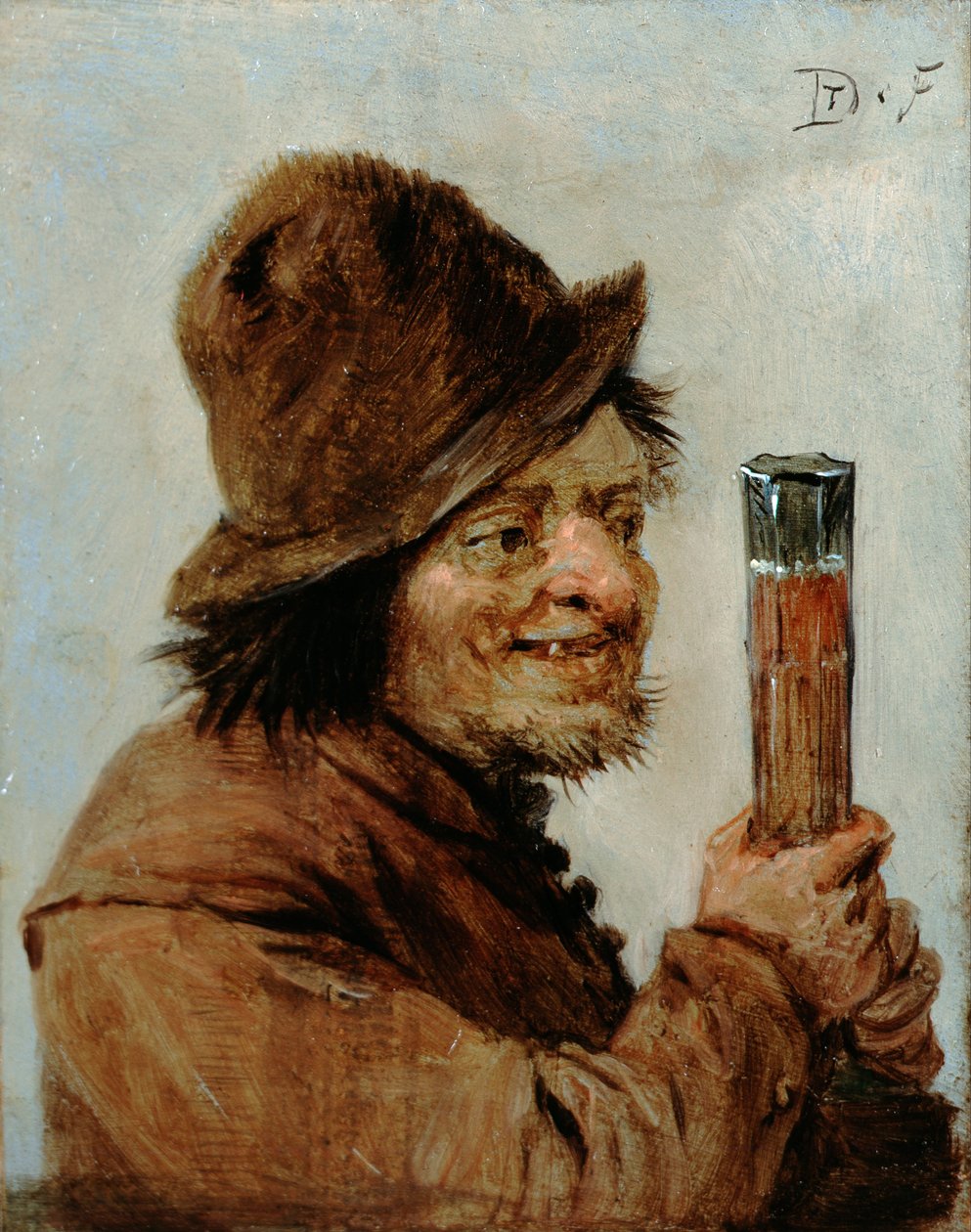 Un campesino sosteniendo un vaso de David Teniers the Younger