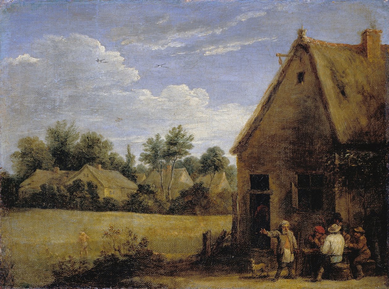 Cabaña con campesinos jugando a las cartas de David Teniers the Younger
