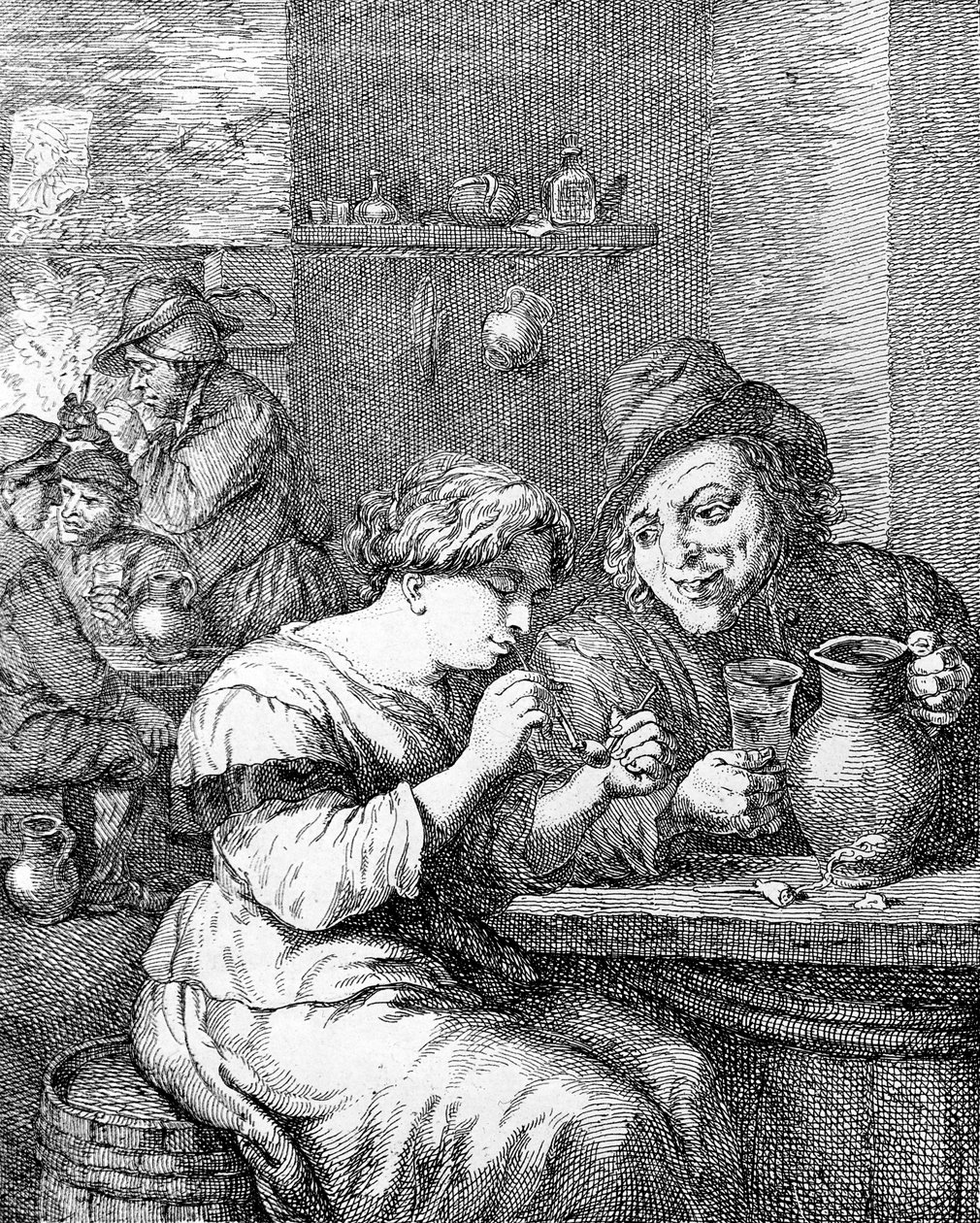 Interior de una posada, grabado por Coryn Boel de David Teniers the Younger