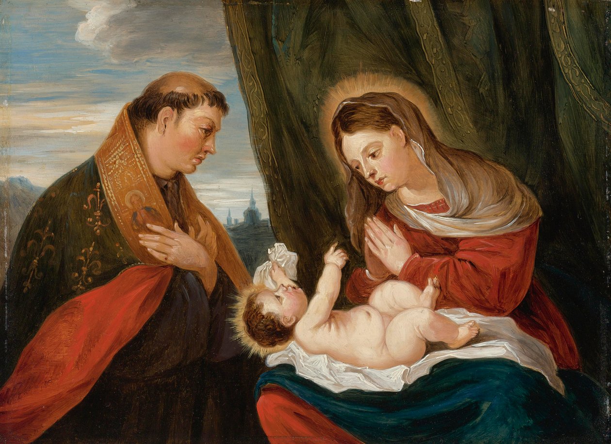 Madonna y el Niño con San Luis de Tolosa de David Teniers the Younger