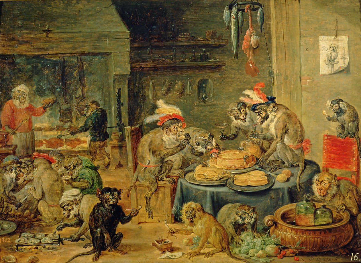 Banquete de monos, 1810 de David Teniers the Younger