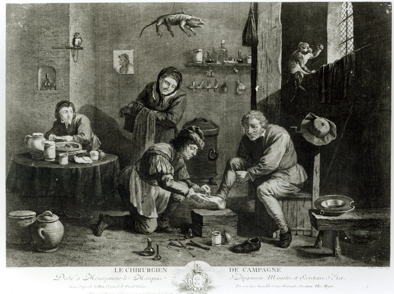 El cirujano rural, grabado por Thomas Major (1714-99) 1747 de David Teniers the Younger