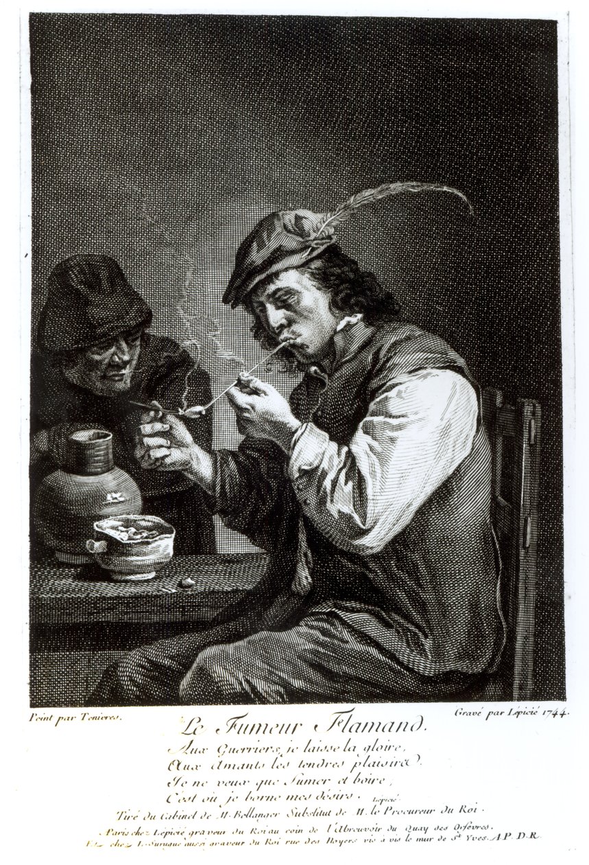 El fumador flamenco, grabado por François Bernard Lepicie, 1744 de David Teniers the Younger