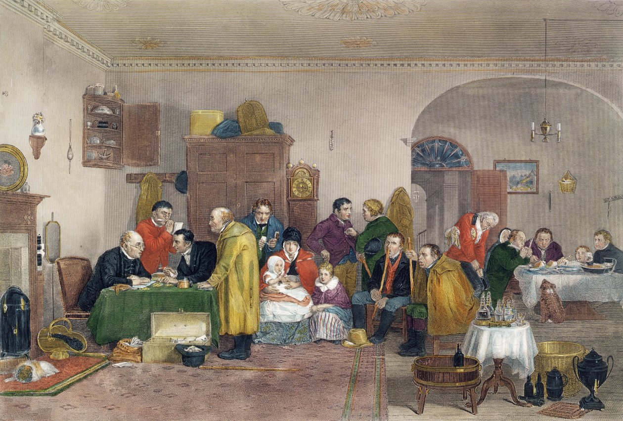 Día de alquiler, grabado por Abraham Raimbach, publicado en 1817 de David Wilkie