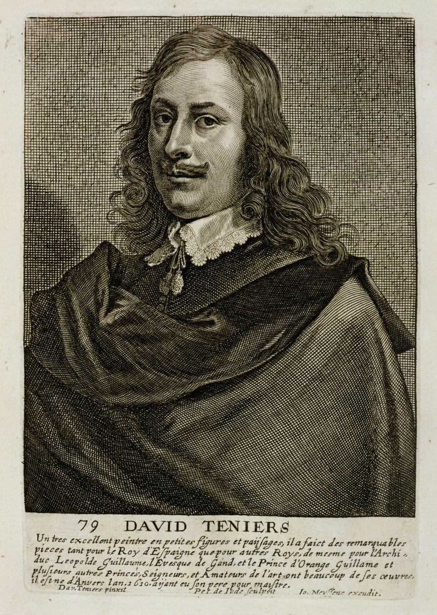 Autorretrato, placa 79 de una serie de retratos de artistas, grabado por Pieter de Jode II de David Teniers the Younger