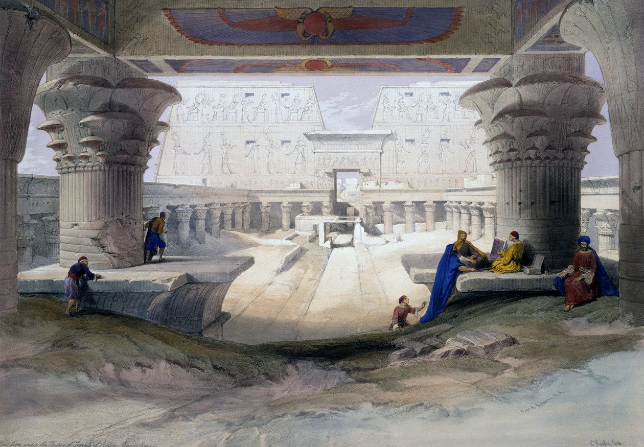Templo de Edfu, grabado de dibujo de David Roberts (1796-1864), de Egipto y Nubia de David (after) Roberts