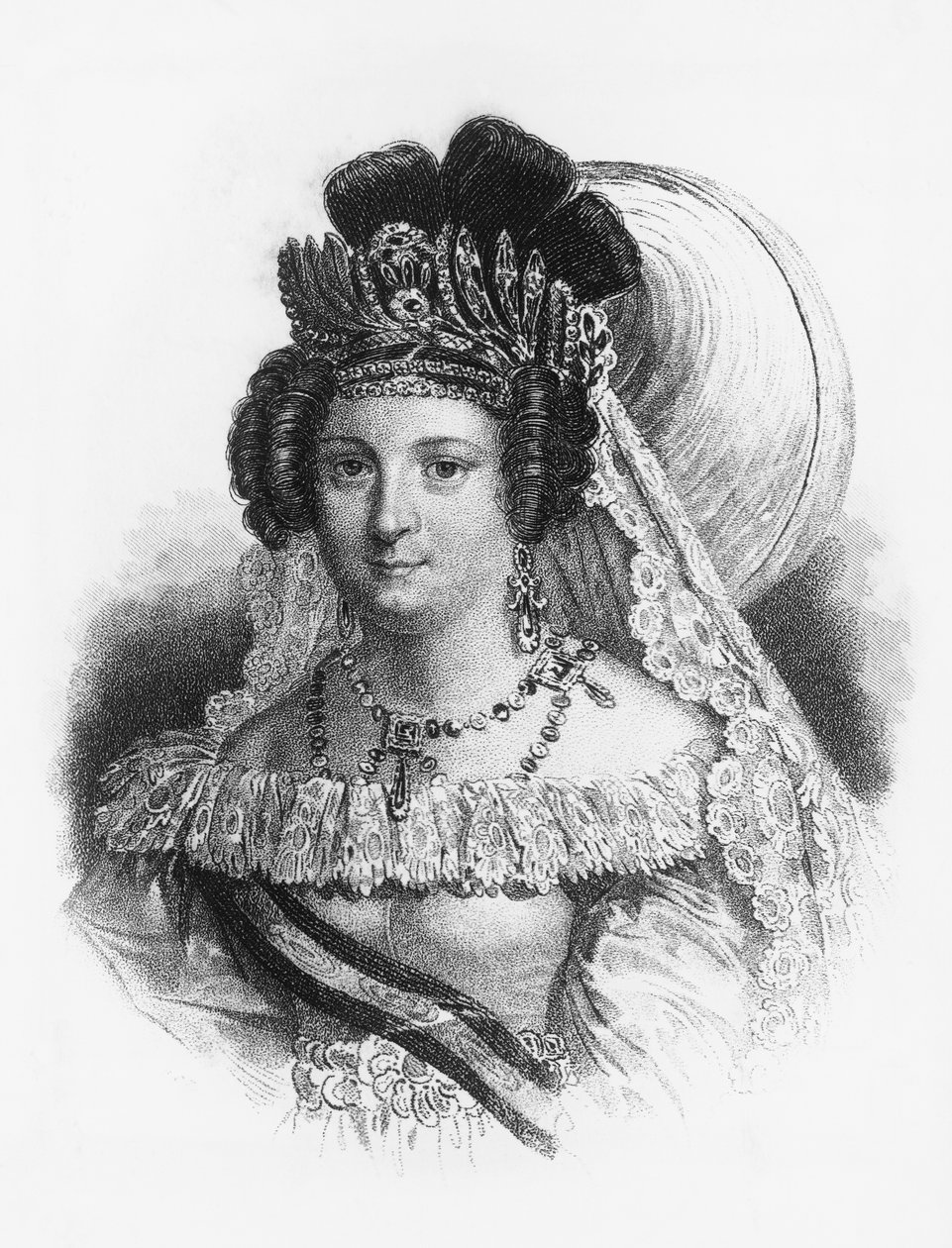 Retrato de María Cristina de Borbón (1806-1878), reina consorte de España de 1829 a 1833, y reina regente de 1833 a 1840, grabado de John Ward Dunsmore