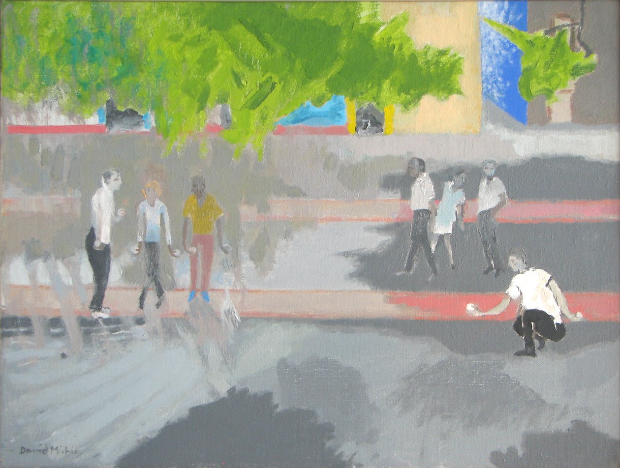 Jugando a la petanca en St Jean, 2008 (óleo sobre lienzo) de David Alan Redpath Michie