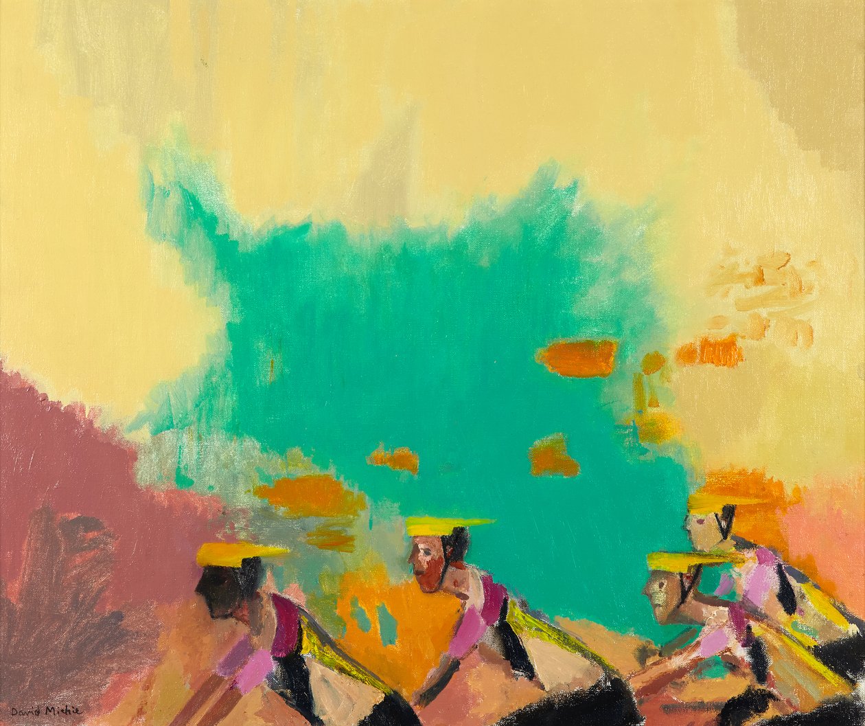 Los ciclistas, c.1997-98 (óleo sobre lienzo) de David Alan Redpath Michie