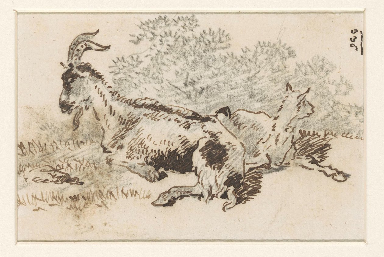 Cabra y cabrito en un paisaje de David Alphonse de Sandoz Rollin