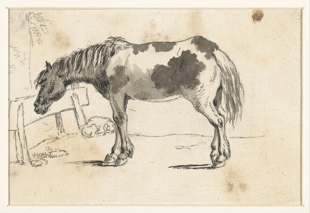 Un caballo de pie y un perro tumbado de David Alphonse de Sandoz Rollin