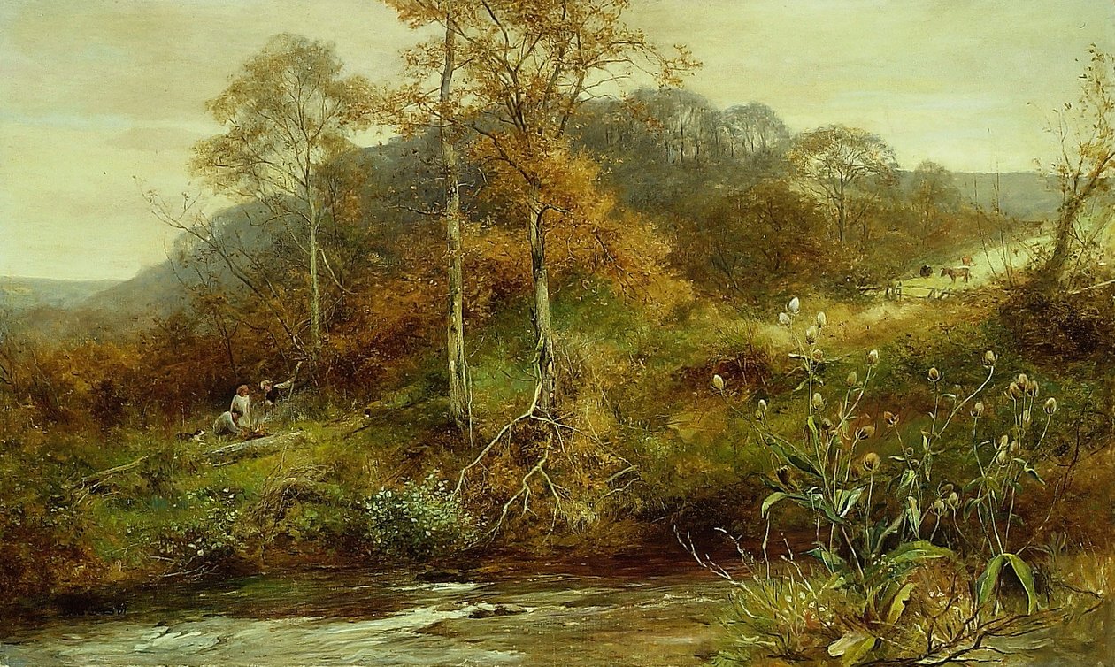 Escena otoñal del río, el arroyo de David Bates