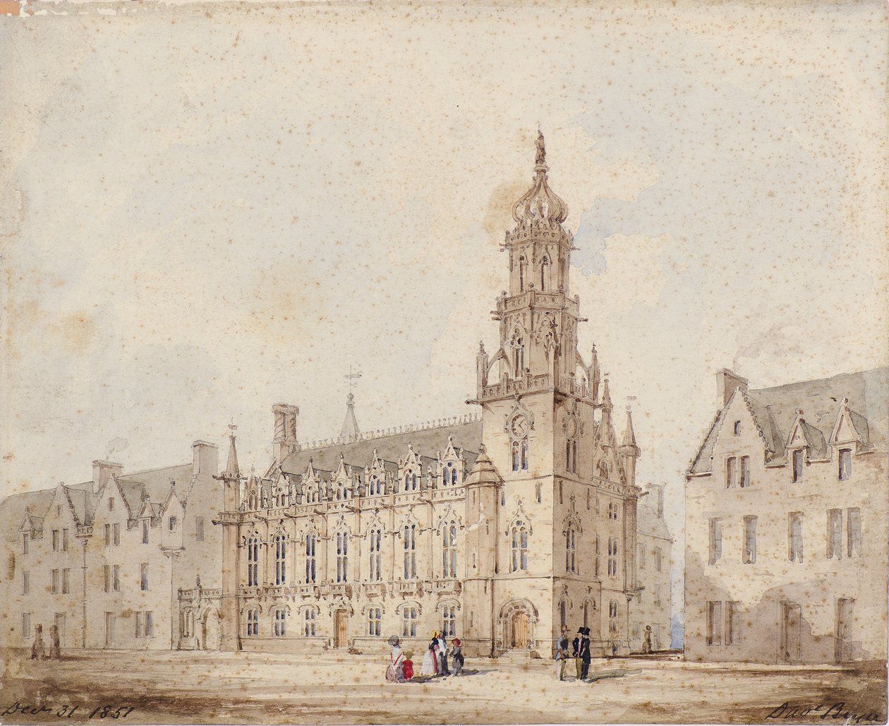 La Bolsa Real de Dundee con la Torre y la Corona: Primer dibujo de David Bryce