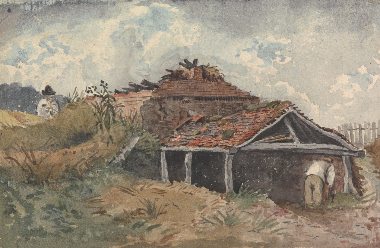 Paisaje con dos figuras junto a un edificio antiguo de David Charles Read