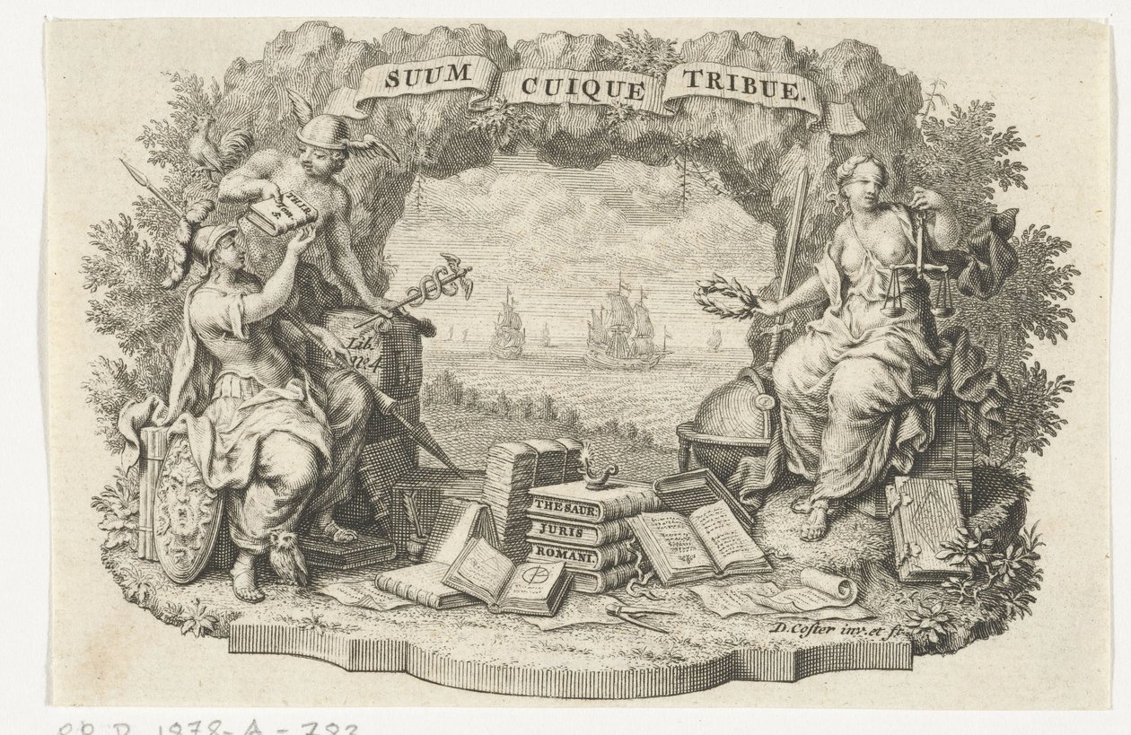 Viñeta con Mercurio, Minerva y Justicia de David Coster