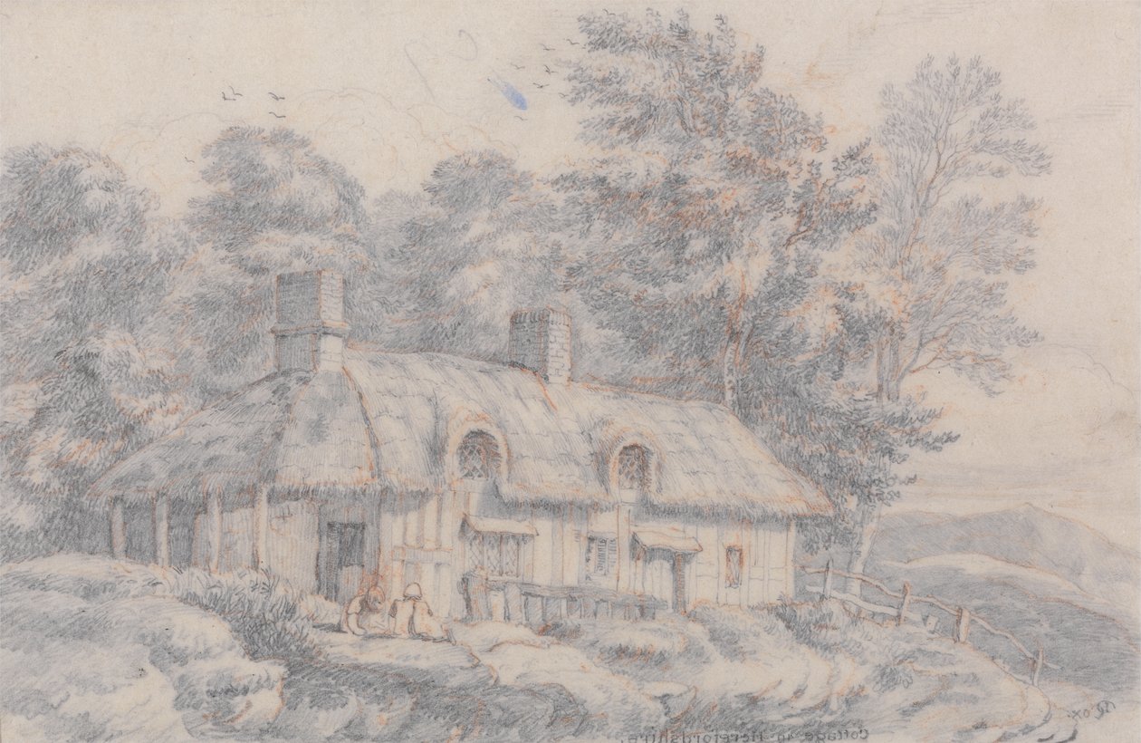 Cabaña en Herefordshire, c.1820 de David Cox
