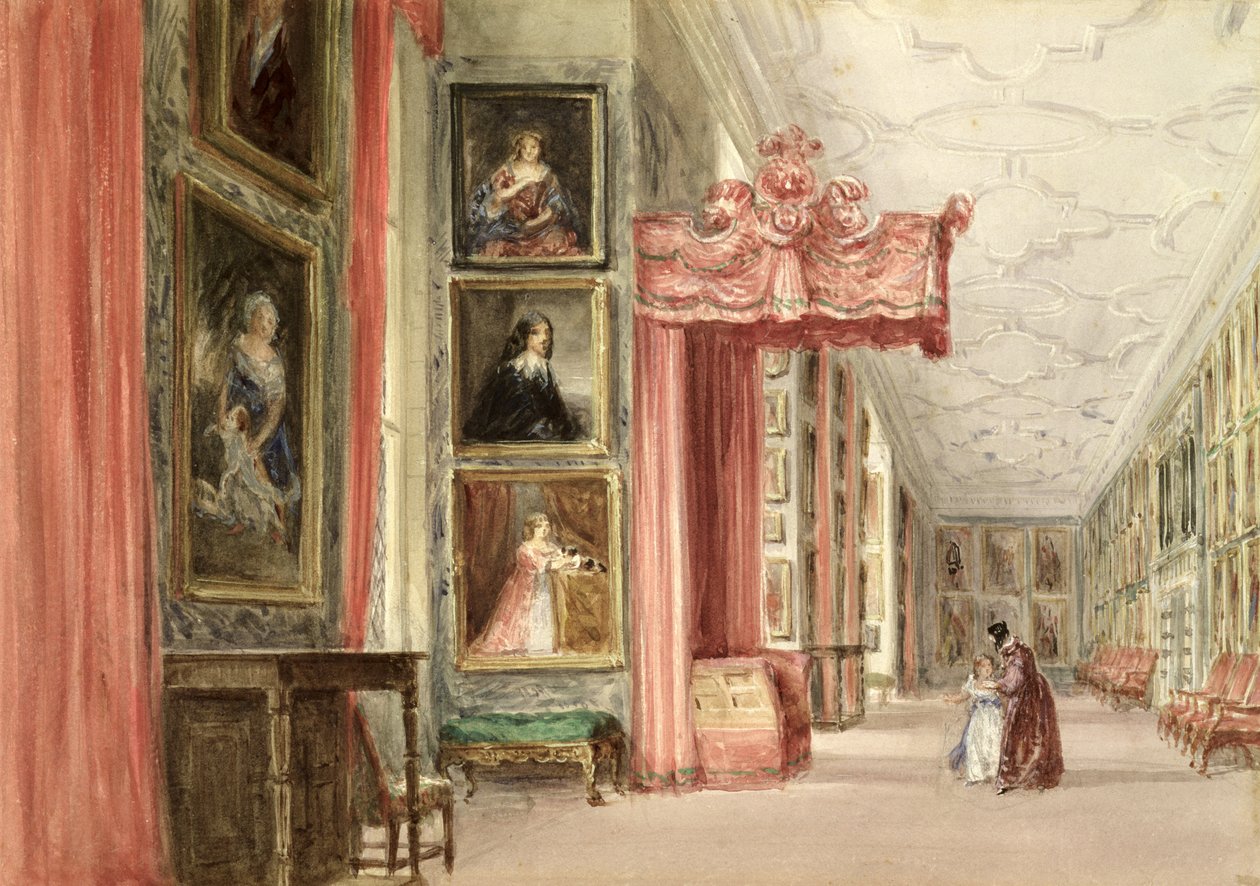 Interior de la Galería Larga, Hardwick Hall, Derbyshire de David Cox
