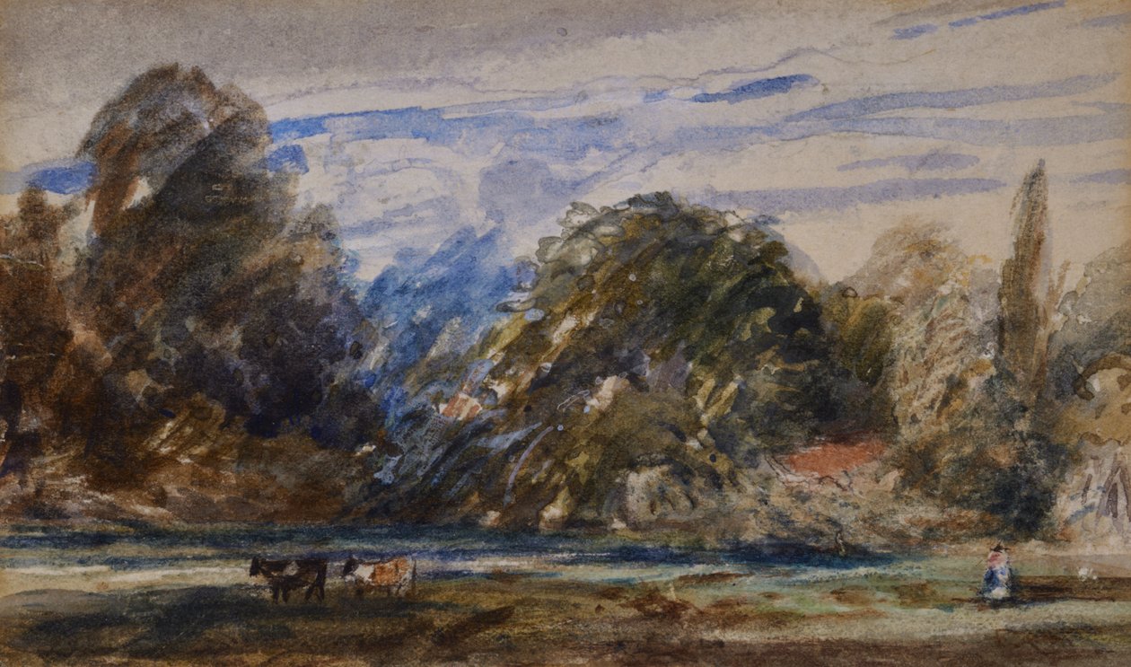 Paisaje con vacas y figura de David Cox