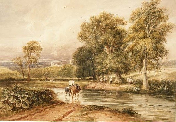 Regresando del campo de heno, con una vista distante de Haddon Hall de David Cox