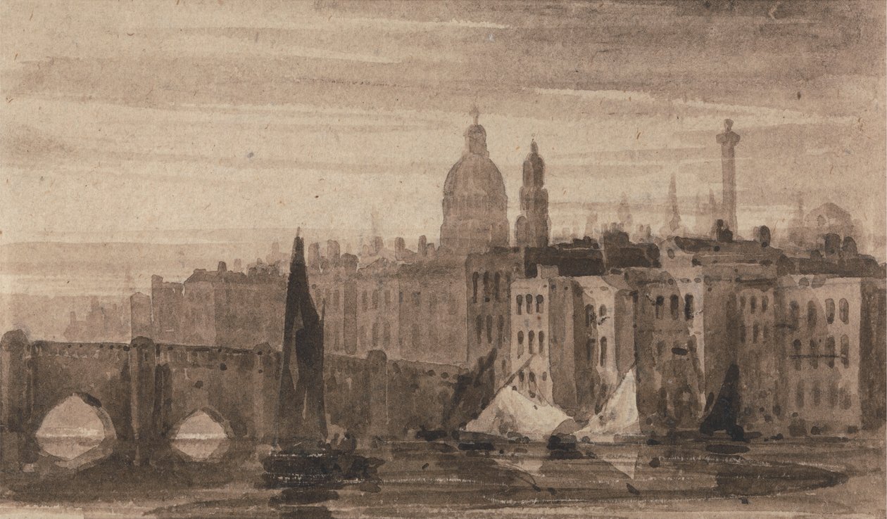 El Viejo Puente de Londres y la Catedral de San Pablo desde el Támesis de David Cox