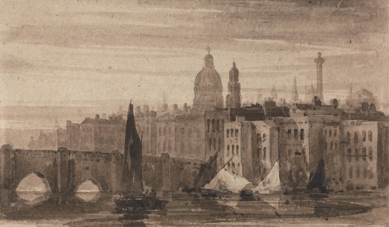 El Viejo Puente de Londres y la Catedral de San Pablo desde el Támesis de David Cox
