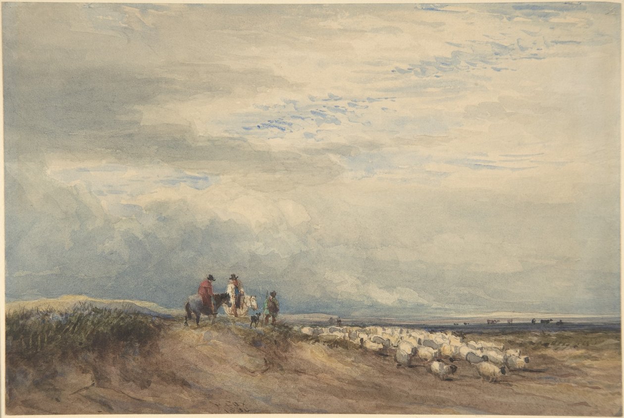 Jinetes con ovejas cerca de un estuario de David Cox