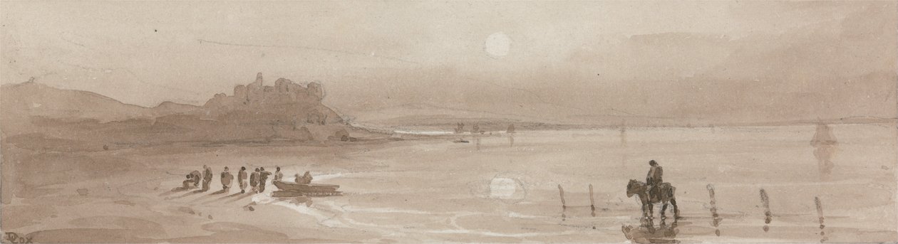 Costa marítima, puesta de sol con el castillo de Harlech de David Cox