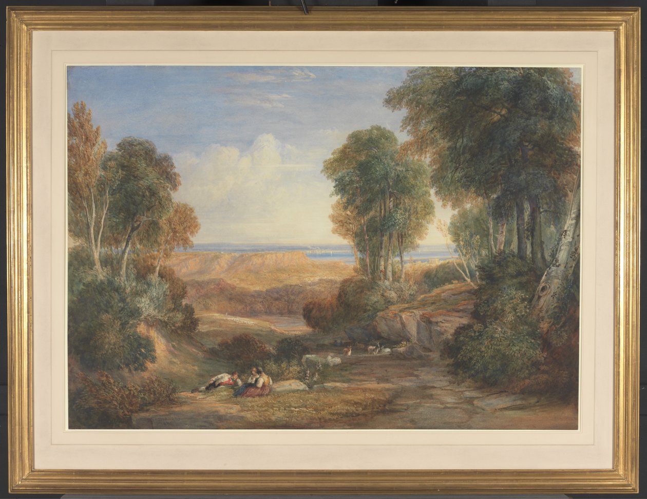 La confluencia del Severn y el Wye con Chepstow a lo lejos de David Cox