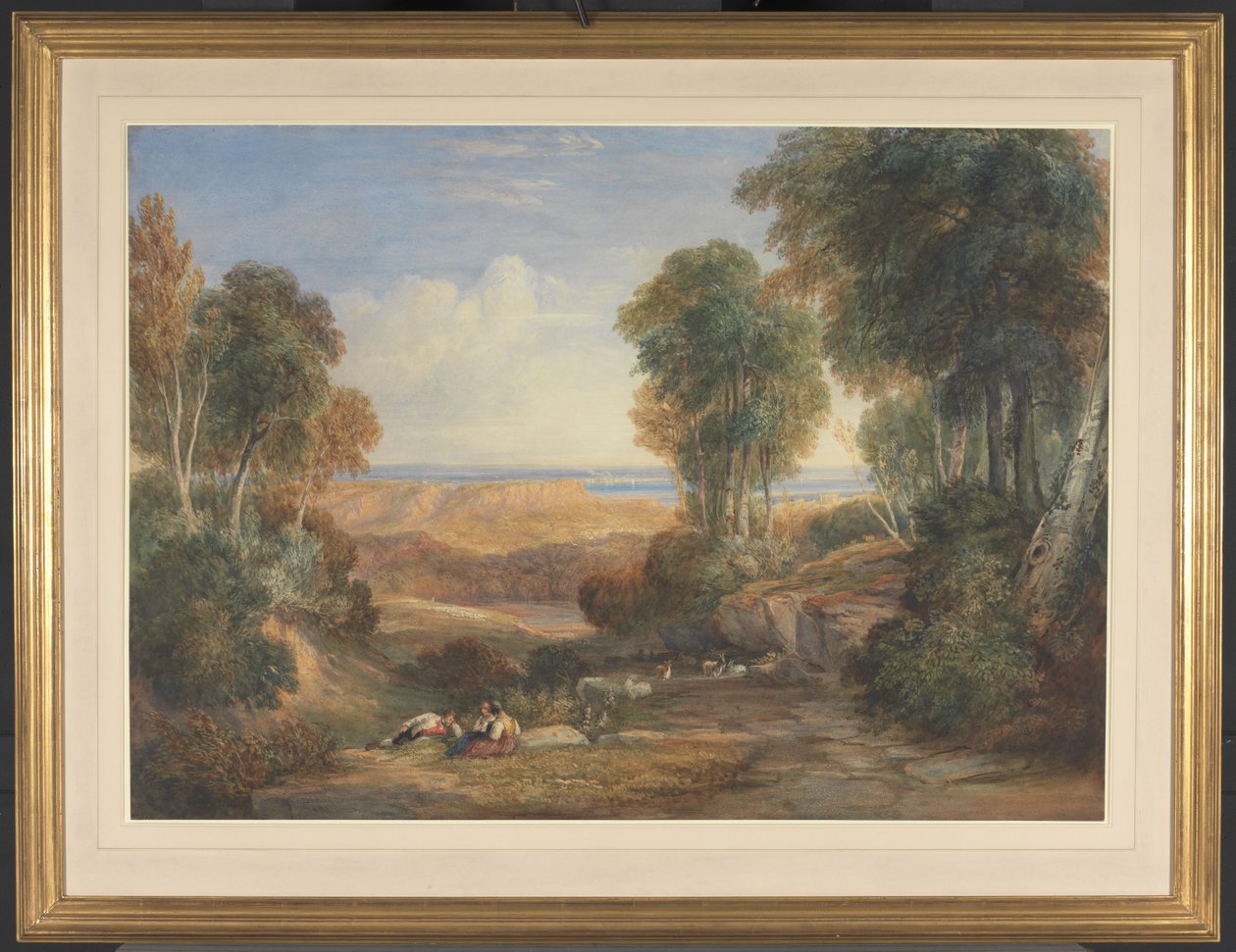 La confluencia del Severn y el Wye con Chepstow a lo lejos de David Cox