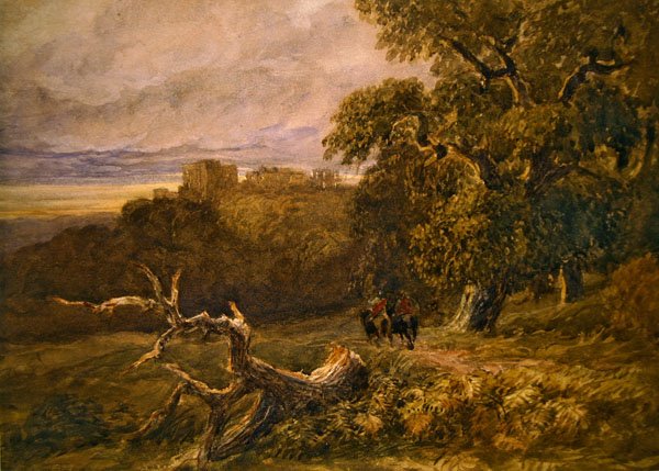 Viajeros cerca del castillo de Hardwicke de David Cox
