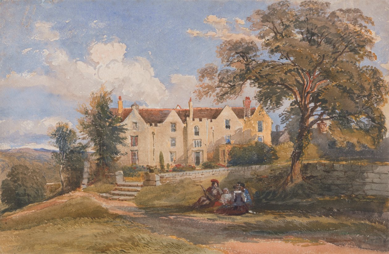 Grupo sentado en el patio de una casa grande de David Cox Jr.