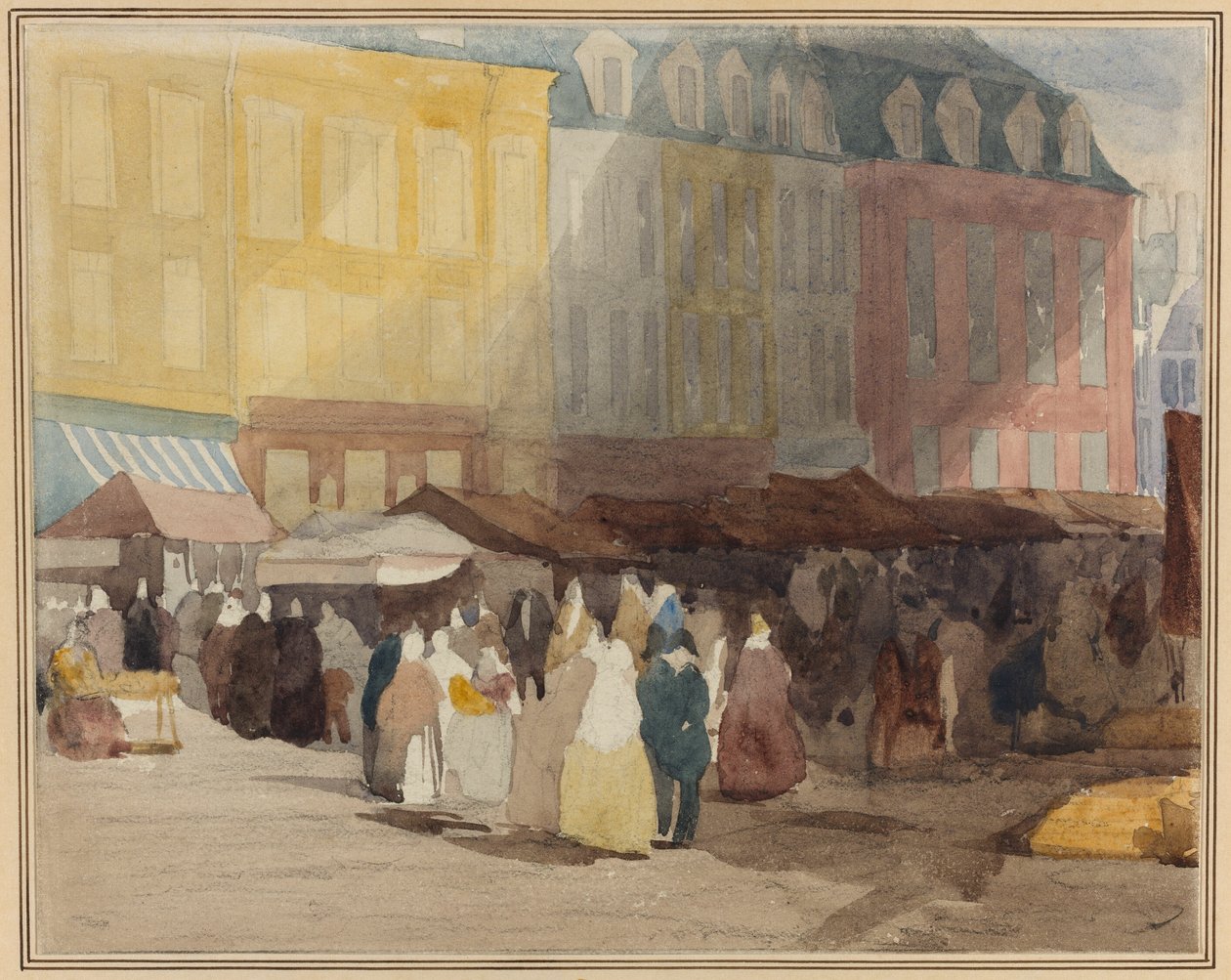 Un mercado francés, posiblemente Boulogne de David Cox the elder