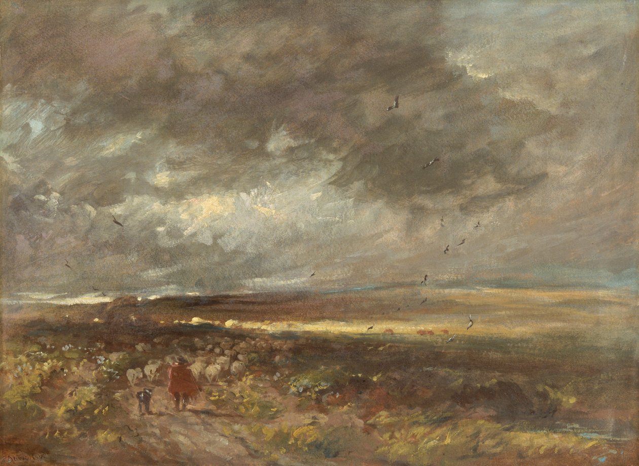 Paisaje de páramo: pastor y ovejas, c. 1810 de David Cox the elder