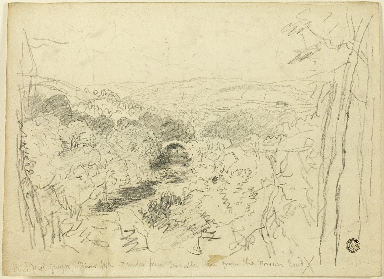Pont Pwl Gwyn, río Usk de David Cox the elder