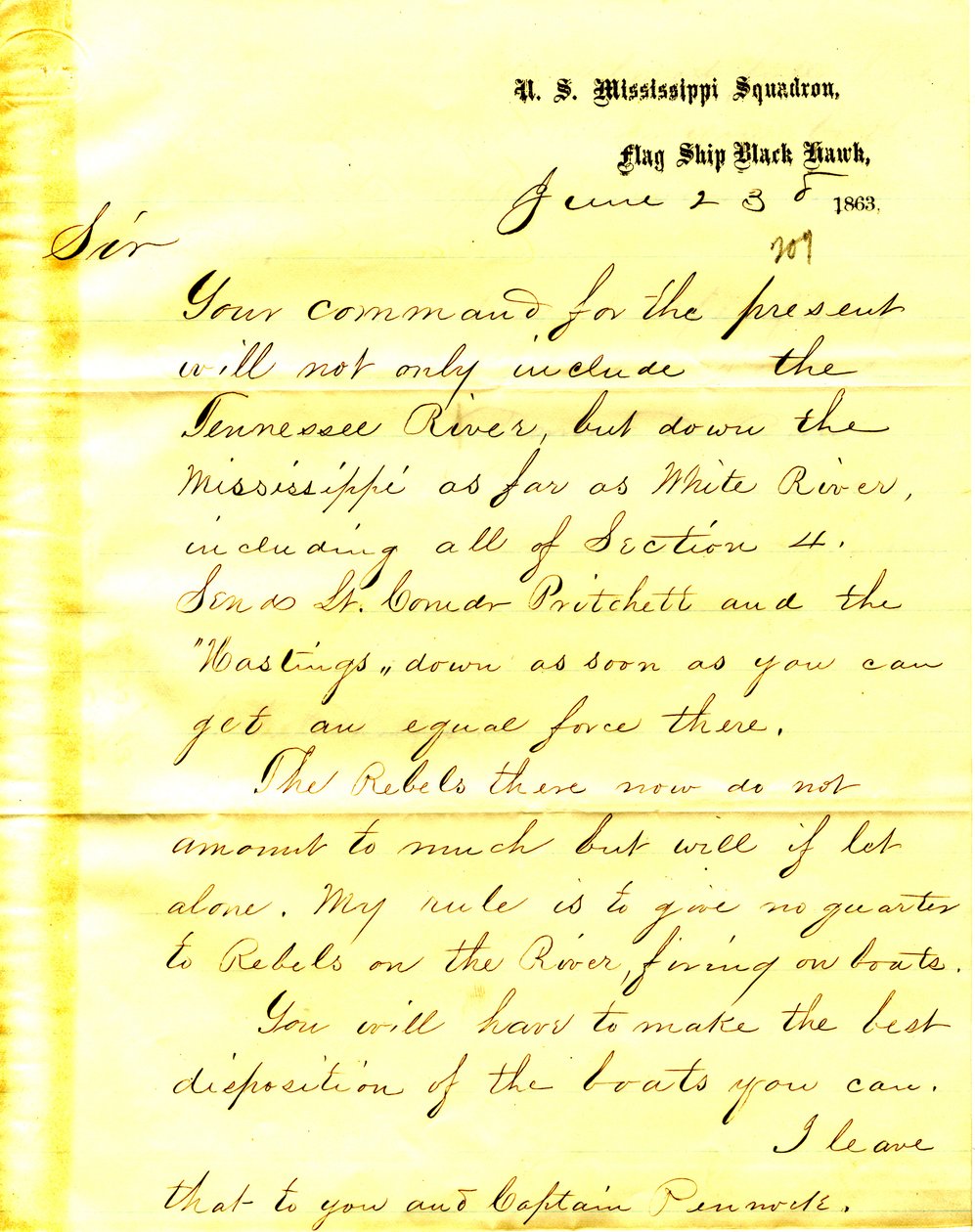 Carta de David D. Porter, U. S. S. Black Hawk, a Seth Ledyard Phelps, 23 de junio de 1863 de David D. Porter