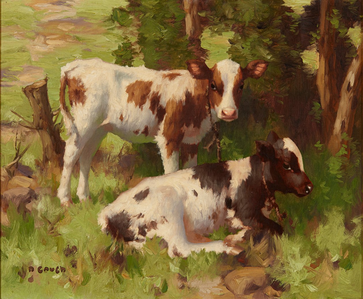 Terneros en un paisaje de verano de David Gauld